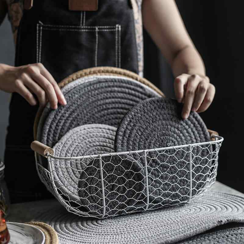 プレースマット 日式 シンプル 布製 耐熱 断熱 鍋敷き コースター 家庭用 食卓用 丸型 楕円形 ライトグレー ダークグレー ブラウン