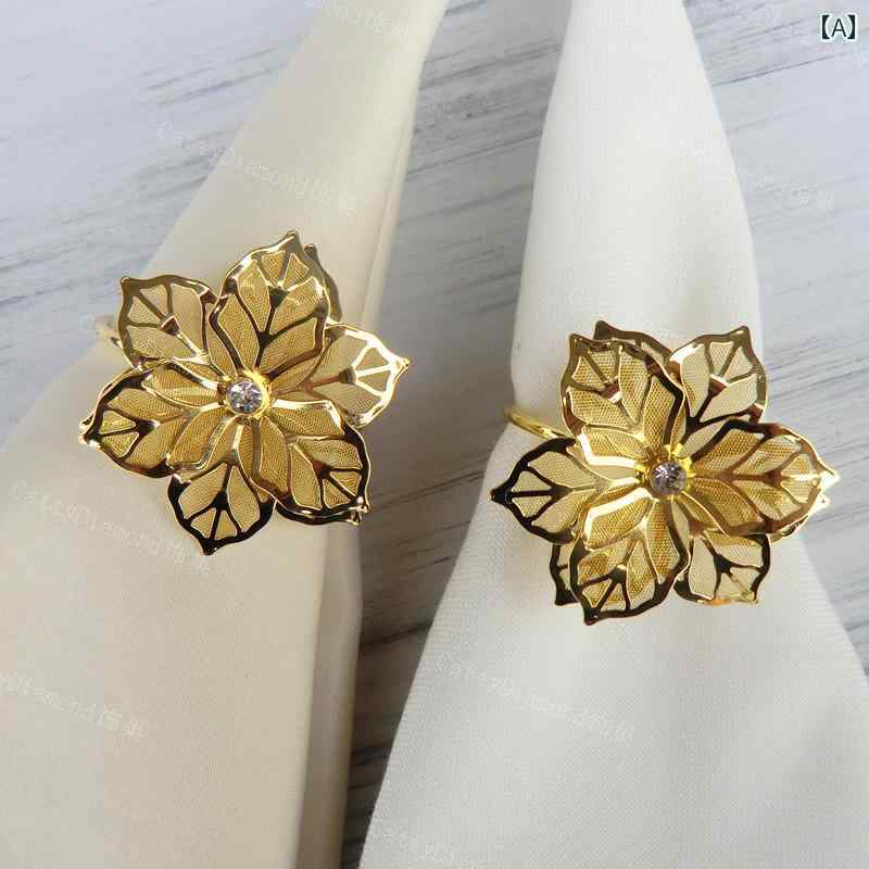 ナプキンリング ゴールド ステンレス製 リーフ フラワー モチーフ おしゃれ 上品 ホテル レストラン パーティー 披露宴 食卓用 テーブルデコレーション 食事会