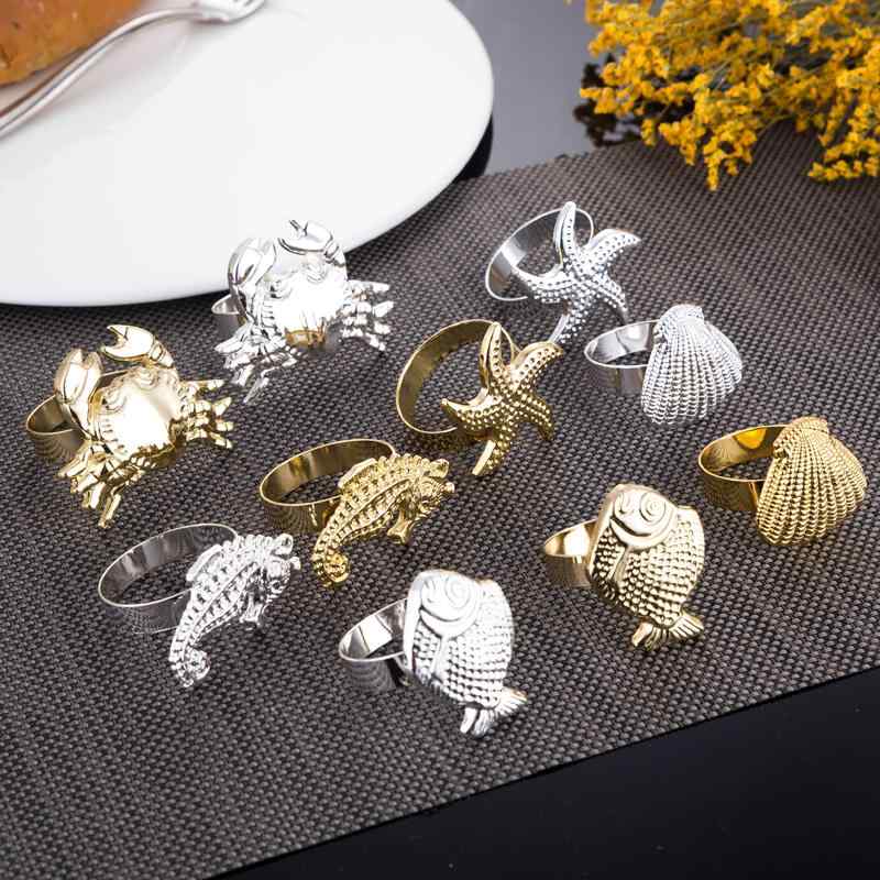 ナプキンリング 魚 カニ タツノオトシゴ ヒトデ 貝 モチーフ ステンレス製 ユニーク テーブルコーディ..