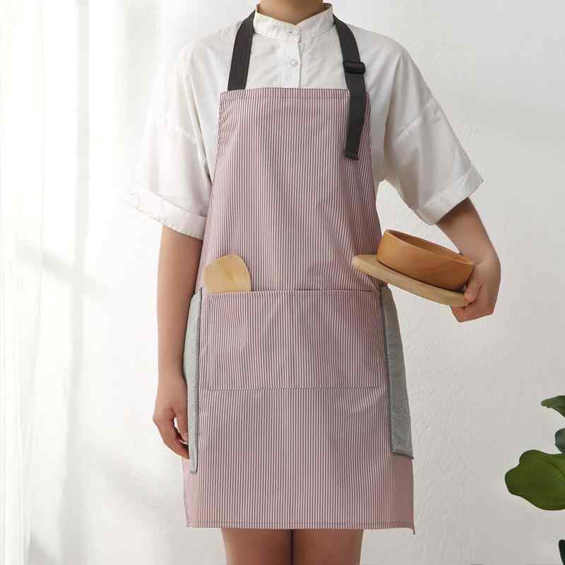 エプロン 女性用 男性用 拭き手 家庭用 キッチン 台所 作業用 防水 防油 シンプル かわいい おしゃれ PVC マカロンカラー ストライプ 無地