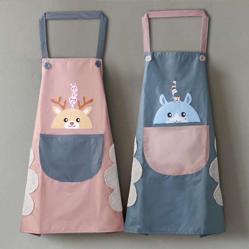 エプロン レディース 手拭き キッチン 防水 防油 家庭用 おしゃれ シンプル マカロンカラー 家事 料理 作業用 大人 フリーサイズ 耐久性 レッド ピンク ブルー