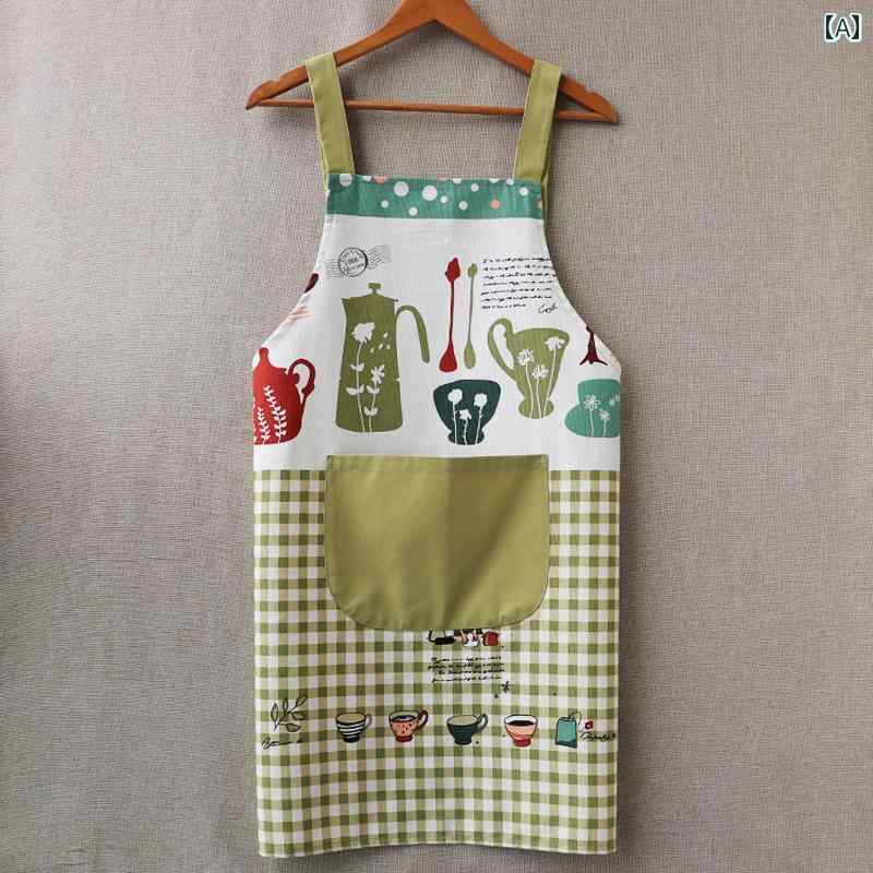 Gingham Aprons - エプロン レディース 家庭用 キッチン 手拭き 綿 コットン 綿麻生地 通気性 吸湿速乾 柔らかい ソフト おしゃれ カジュアル 韓国風 和風 女性用 春夏 汚れ防止 シンプル ナチュラル