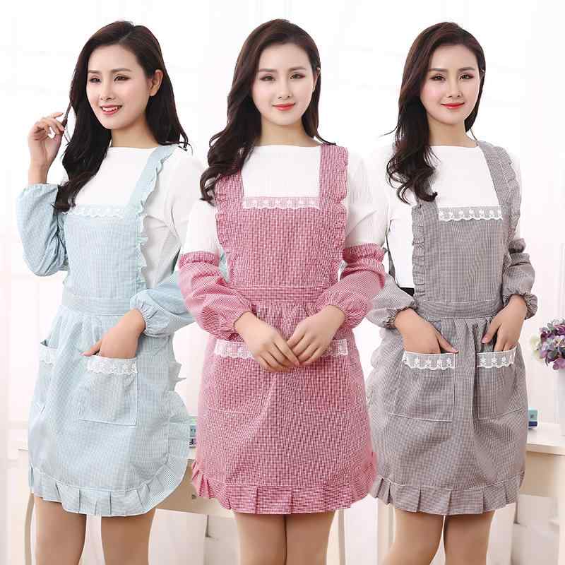 Gingham Aprons - エプロン 割烹着 レディース 女性用 韓国風 かわいい おしゃれ ナチュラル 撥水 防水 防汚 防油 家庭用 キッチン 料理 家事 作業着 ワークウェア 袖なし ノースリーブ フリーサイズ