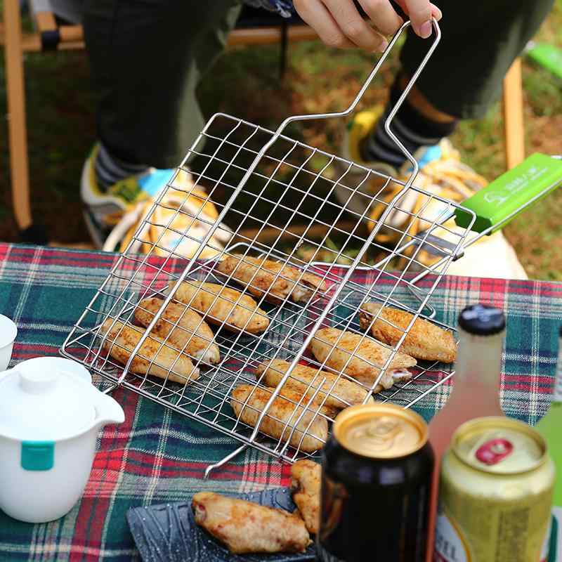 グリル網 バーベキュー キャンプ アウトドア ステンレス製 魚焼き 野菜焼き 挟み焼き クリップ 炭火焼..