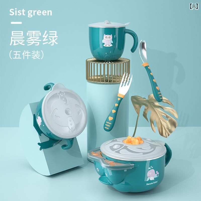 ・対象年齢: 生後4ヶ月から8歳頃・素材: ステンレス・機能: 食器セット・カラー展開: ミストグリーン.桜ピンク・セット内容: 3点セット.5点セット