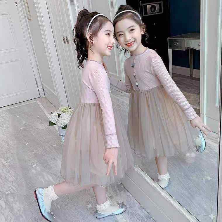 ワンピース 女の子 キッズ ベビー プリンセス チュール 長袖 裏起毛 春秋 アプリコット グレー かわい..