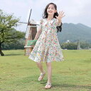 ワンピース 女の子 ガールズ 子供服 キッズ ジュニア 綿 コットン プリンセスドレス Aライン ノースリーブ 春夏 夏物 おしゃれ かわいい 花柄 普段使い