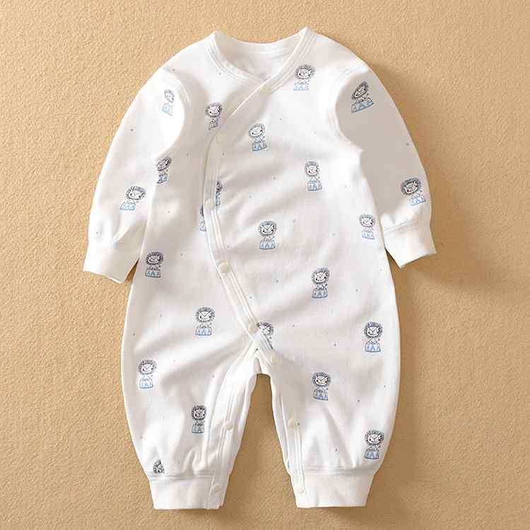 ロンパース ベビー 新生児 男の子 女の子 男女兼用 春秋 綿 長袖 前開き スナップボタン 吸湿速乾 暖か..