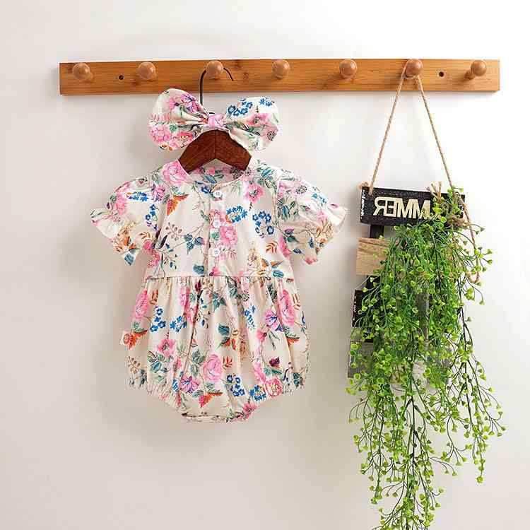 ベビー 女の子 ロンパース 夏 薄手 小花柄 半袖 チャイナドレス カジュアル 普段使い 綿 コットン フー..