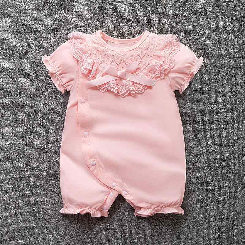 ベビー 女の子 ロンパース 半袖 夏服 薄手 かわいい プリンセス レース リボン コットン 新生児 赤ちゃん カバーオール ふんわり 快適 通気性 ホワイト ピンク