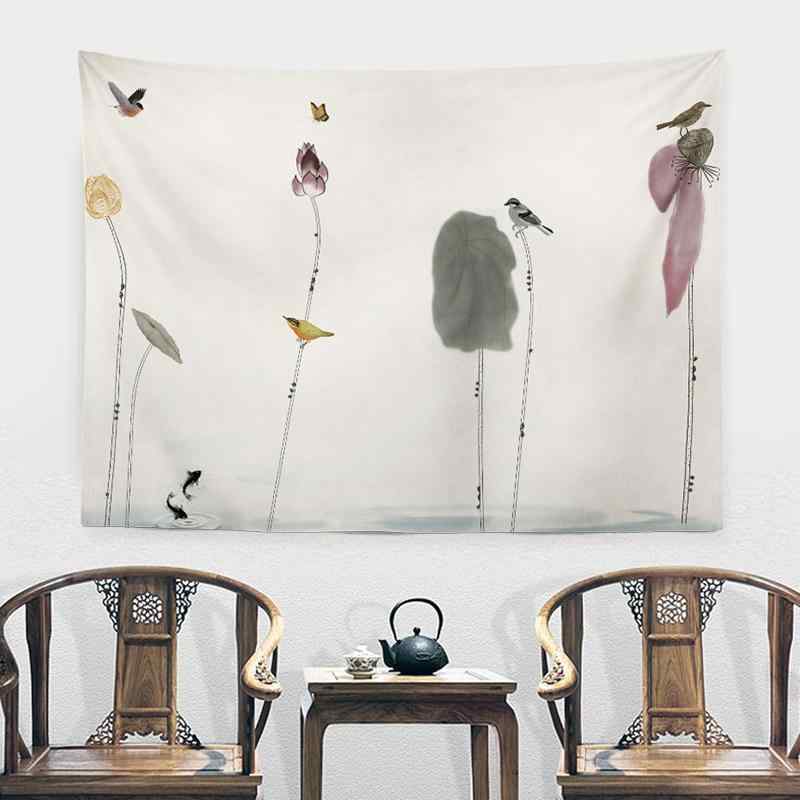 タペストリー オリエンタル 蓮柄 大型 壁掛け 部屋装飾 背景布 ベッドルーム リビング 玄関 撮影 配信 ..