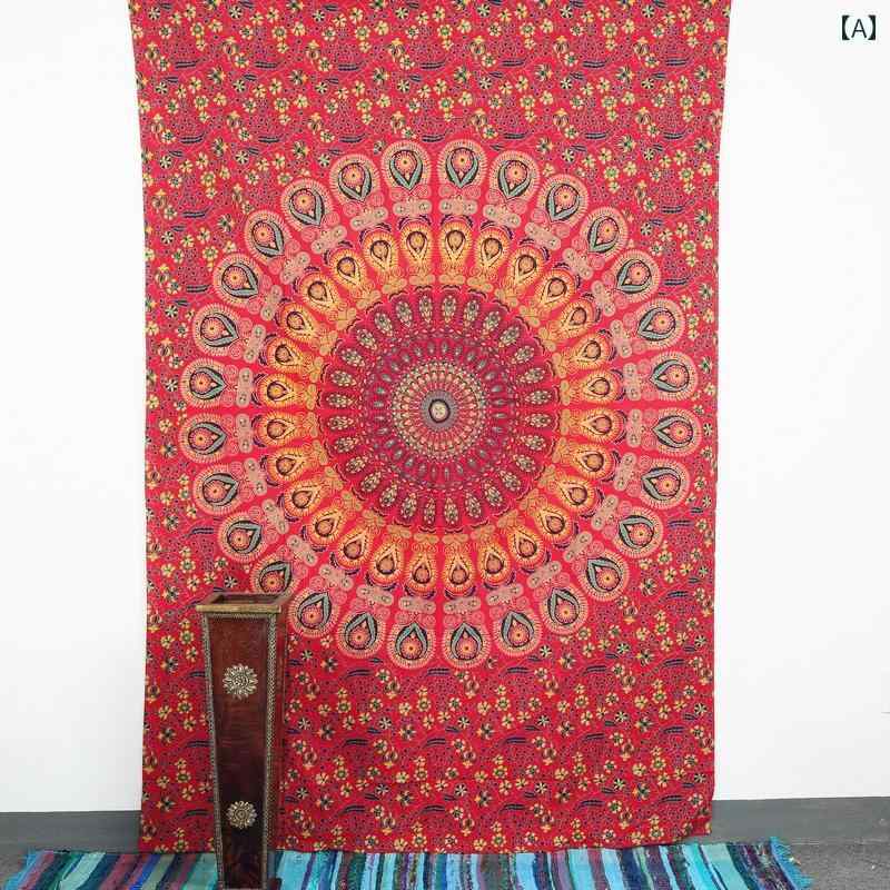 タペストリー 壁掛け インテリア インド エスニック アジアン マンダラ 手作り コットン 植物柄 花柄 カラフル リビング 寝室 部屋 間仕切り 目隠し 背景布 装飾 長方形