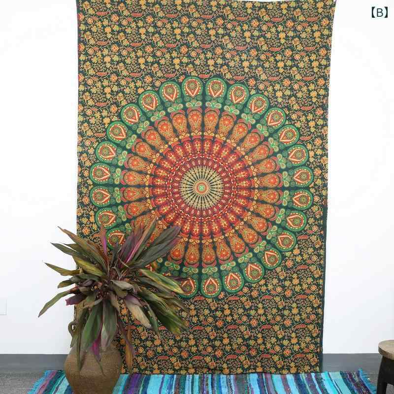 タペストリー 壁掛け インテリア インド エスニック アジアン マンダラ 手作り コットン 植物柄 花柄 カラフル リビング 寝室 部屋 間仕切り 目隠し 背景布 装飾 長方形 [2]