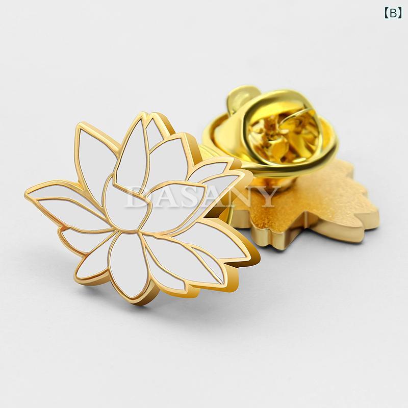 ブローチ 金属製 エナメル 七宝 蓮 ロータス 花 変形 記念章 ピンバッジ ラペルピン 青 赤 多色展開 胸元 アクセント ワンポイント おしゃれ 男女兼用 3