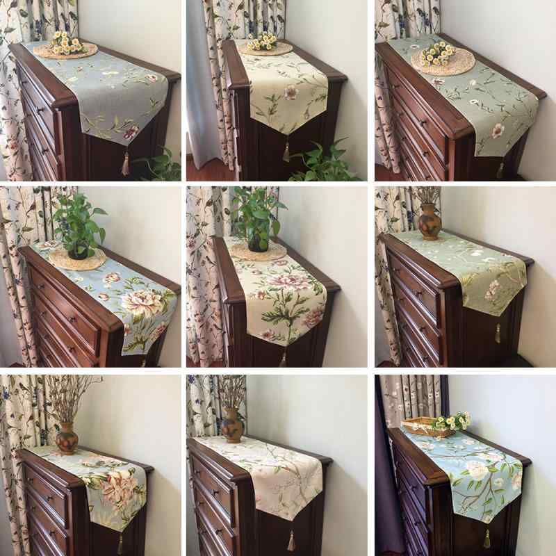 テーブルランナー テーブルクロス 綿麻 コットンリネン アメリカンカントリー ヨーロピアン モダン シンプル テレビ台カバー ベッドランナー 食卓 ローテーブル ボタニカル柄
