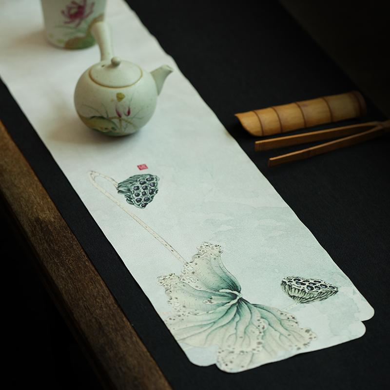 茶席 中華風 アジアンテイスト 和モダン 綿麻 スエード調 竹製 テーブルランナー 茶具マット 茶巾マッ..