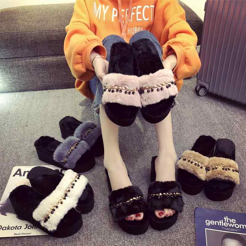 サンダル レディース もこもこ ファー 厚底 ソール ハイヒール ワンバンド 無地 フェイクファー 外履き..