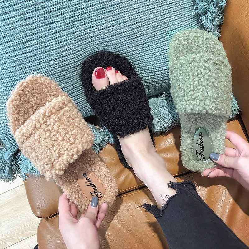 レディース サンダル モコモコ フェイクファー 外履き 室内履き 秋冬 韓国風 かわいい フラット ぺたんこ 普段使い 防寒 あったか 無地 ピンク ブラック