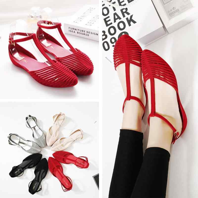 サンダル レディース ローマ風 つま先保護 フラットソール プラスチック製 クリア ゼリーシューズ ビー..