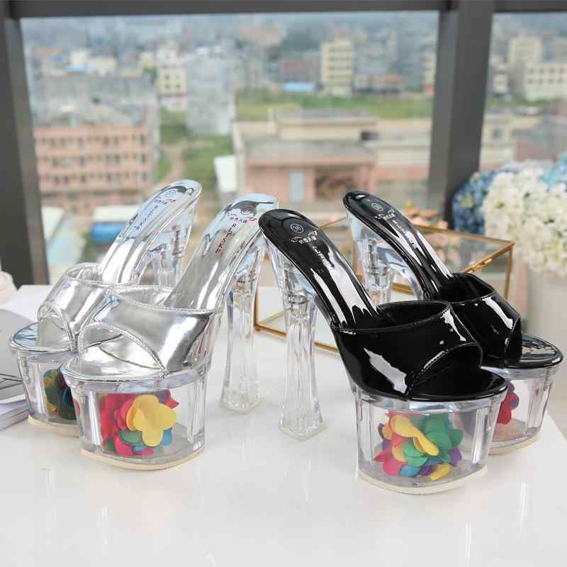 サンダル レディース 夏 セクシー クリア クリスタル オープントゥ 厚底 ストーム チャンキーヒール 20cmハイヒール ナイトシーン パーティー 宴会 エナメル 風