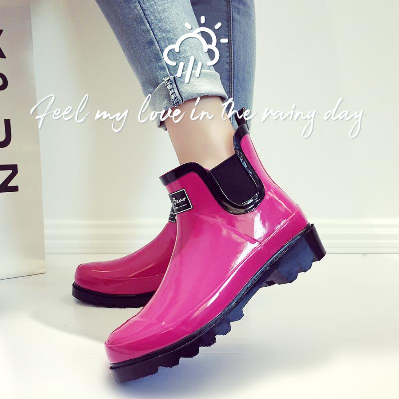 雨靴 レディース ショート丈 ラバー製 防水 レインブーツ 滑り止め ゴム底 布裏地 バイカラー グロッシー マット カジュアル
