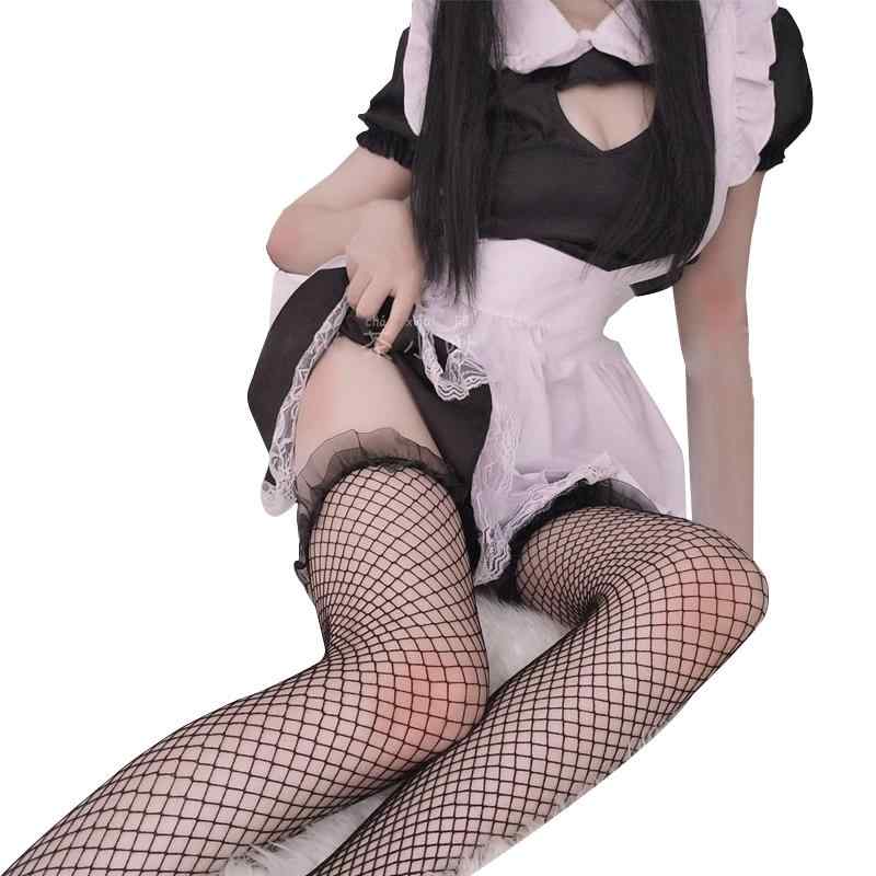 網タイツ レディース フィッシュネット ニーハイソックス セクシー レース フリル メロウフリル 無地 シアー 透け感 美脚効果 ストレッチ 黒 白