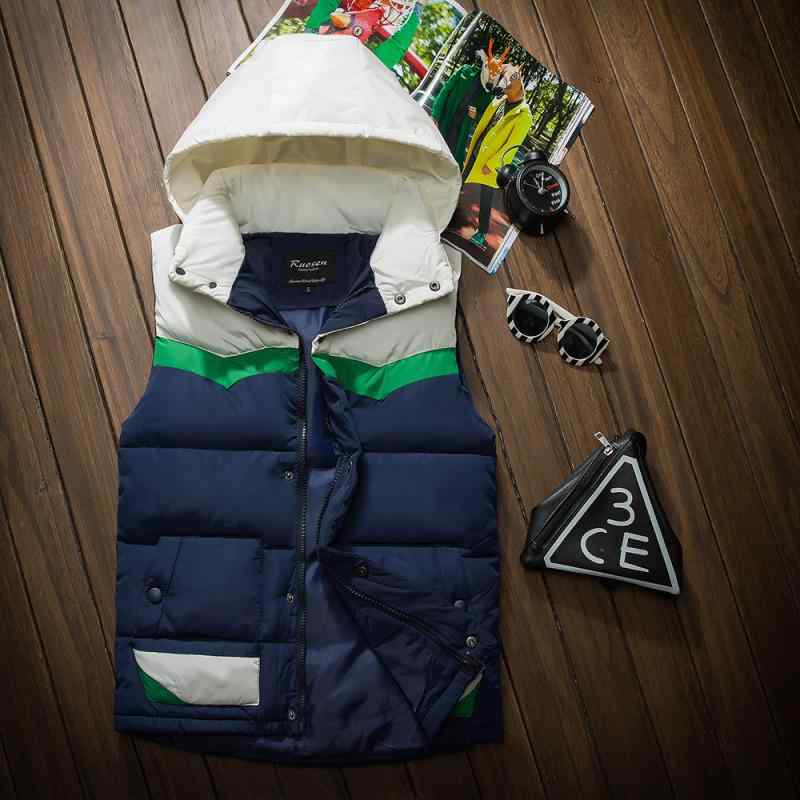 ベスト 男の子 メンズ 学生 中綿 厚手 暖かい 防寒 ジップアップ フード ゆったり 無地 秋冬 カジュアル 普段使い 通学 黒 赤 青(4)