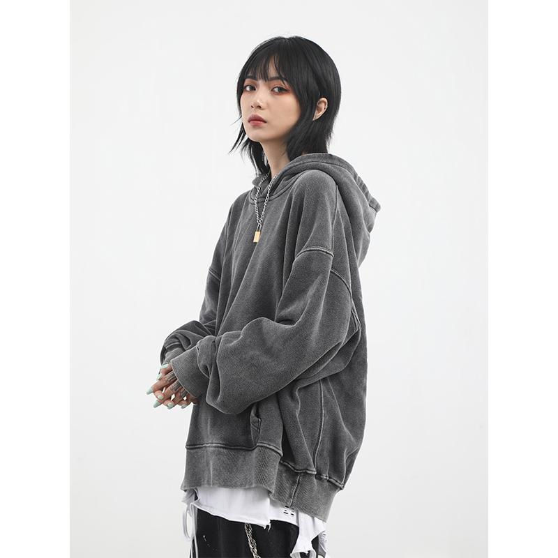 Plain - パーカー メンズ 秋冬 裏起毛 ウォッシュド加工 ヴィンテージ加工 アッシュグレー オーバーサイズ ゆったり プルオーバー アメカジストリート カジュアル アウター