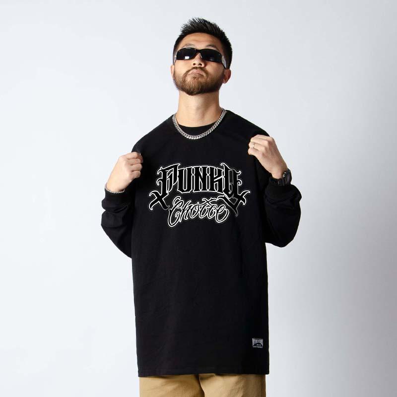 楽天フロントップ楽天市場店Tシャツ メンズ 男性用 長袖 綿 コットン クルーネック ルーズフィット ゆったり ストリートダンス ヒップホップ ポッピング 西海岸スタイル 文字プリント カジュアル デイリー