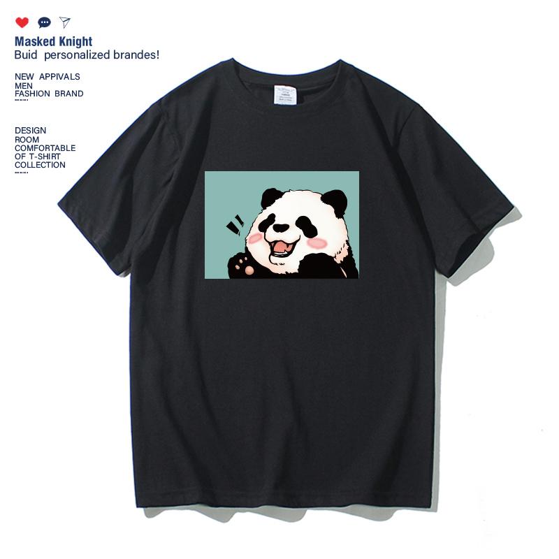 Print - Tシャツ ユニセックス 春夏 ビッグシルエット ラウンドネック コットン パンダ プリント 風 韓国風 半袖 カップル 学生 ペアルック カジュアル デイリー
