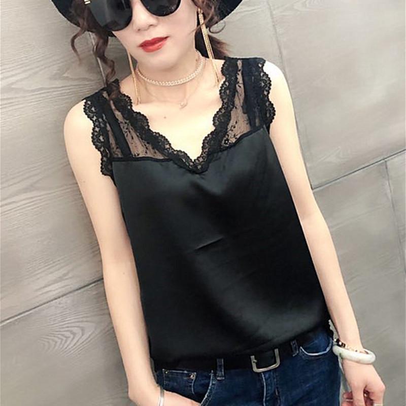 トップス レディース 春夏 調サテン キャミソール レース バックシャン ノースリーブ 上品 無地 ゆったり レーヨン ポリウレタン