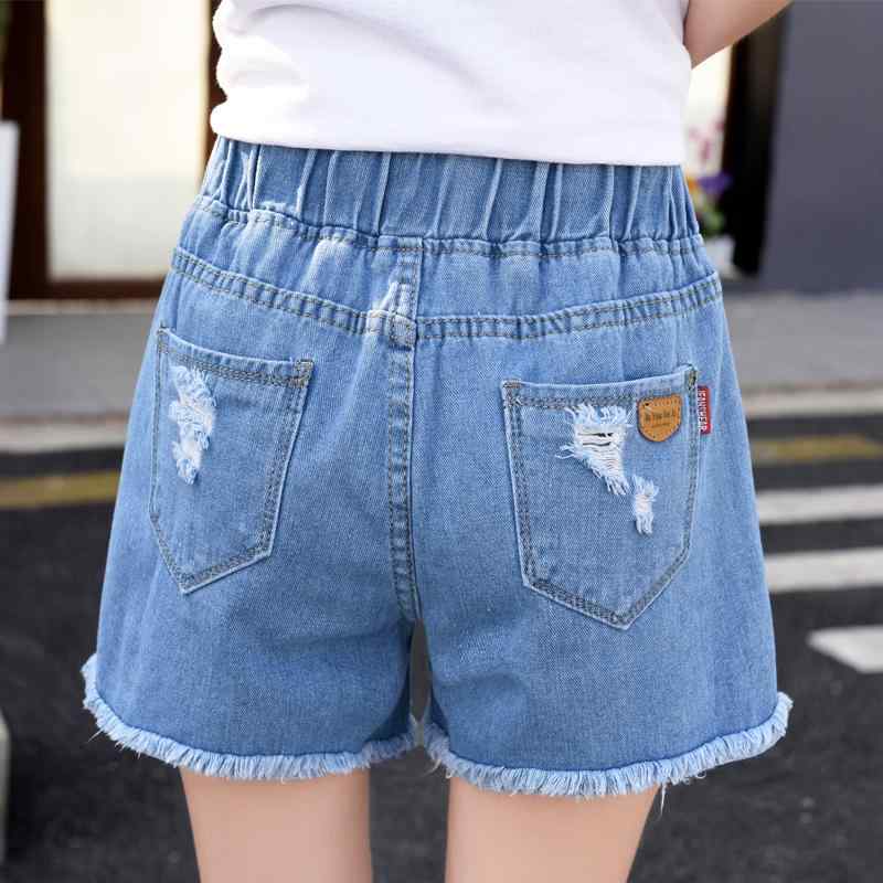 デニム ショートパンツ レディース 夏 薄手 接触冷感 ウエストゴム ハイウエスト ワイド ストレートシルエット ダメージ加工 コットン ストレッチ 細見え 着回し 韓国