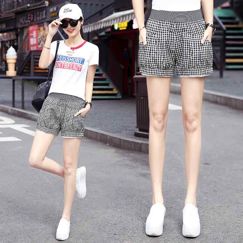 ショートパンツ レディース 春夏 チェック柄 薄手 ゆったり ウエストゴム ハーレムパンツ サルエルパンツ ハイウエスト 小柄 カジュアル 通勤 バルーンシルエット 綿混 ポケット