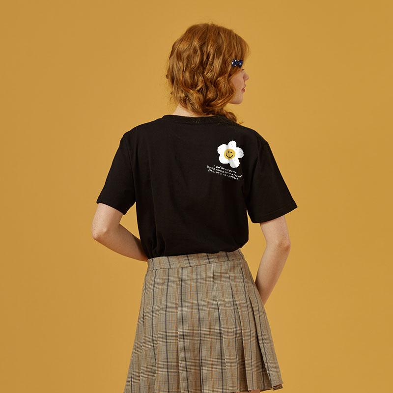 乐天商城 - Tシャツ レディース 黒 綿 半袖 スリムフィット クルーネック 個性的 プリント トップス 通勤 春夏