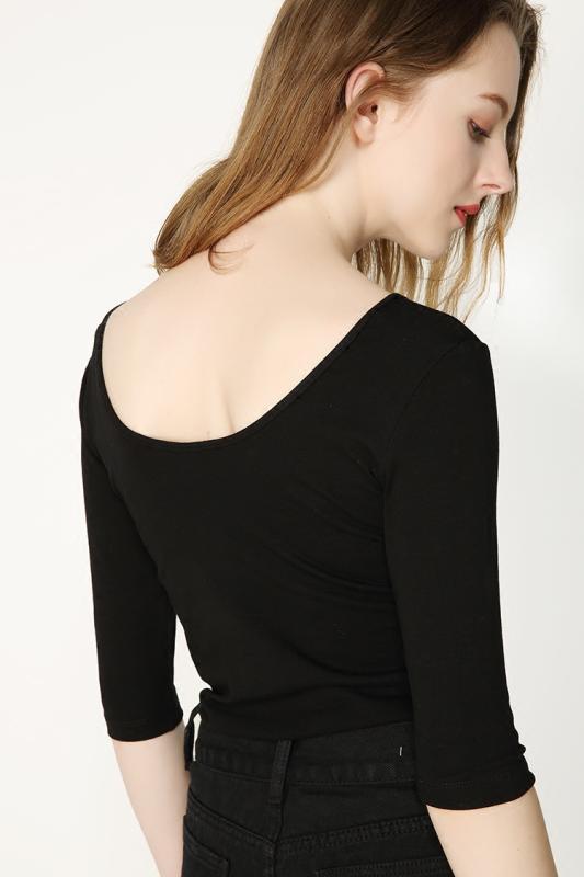 Tシャツ レディース 2WAY Uネック オフショルダー デコルテ見せ 5分袖 スリムフィット 着痩せ コットン..