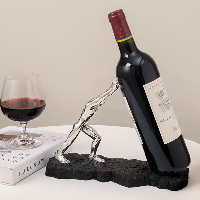 ワインラック 北欧風 モダン シンプル レジン製 アンティークブロンズ 人物モチーフ 自立式 ボトルスタ..