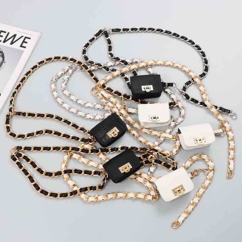 ボディバッグ レディース ミニ ウエストポーチ 編み込み PUレザー 切り替え ゴールドチェーン スクエア型 ソフト 軽量 おしゃれ カジュアル 普段使い 斜め掛け ショルダーバッグ