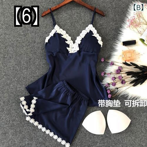 パジャマ セクシーパジャマ 薄手半袖 ショーツ スリング 胸パッド ツーピース スーツ 春秋
