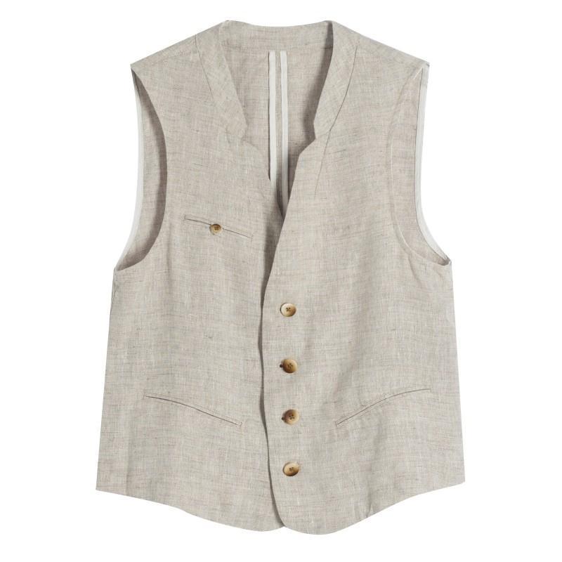 ベスト レディース きれいめ ノースリーブ リネン Vネック 英国風 ヴィンテージ風 夏(4.0)