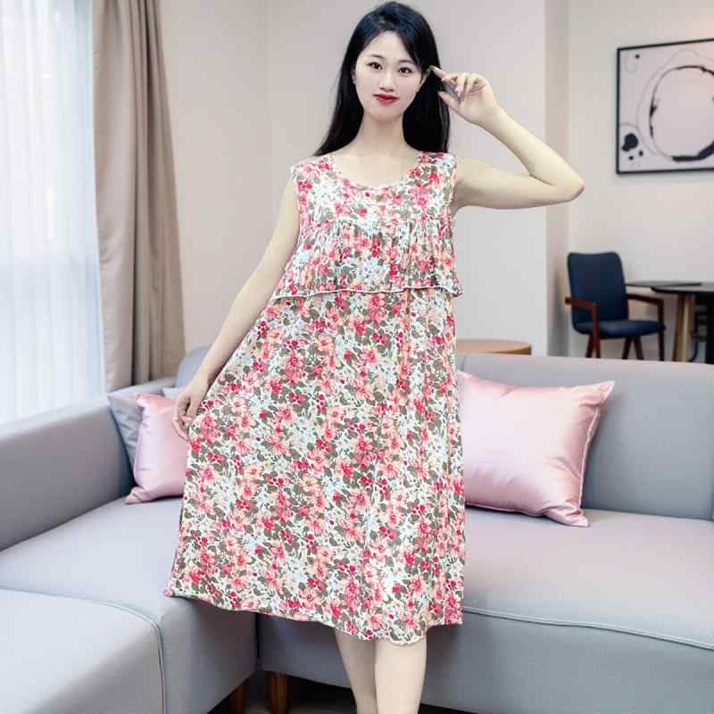 ワンピース レディース おしゃれ 快適 夏 綿绸 ノースリーブ 花柄 防凸点 一体型 部屋着 ルームウェア お出かけ可