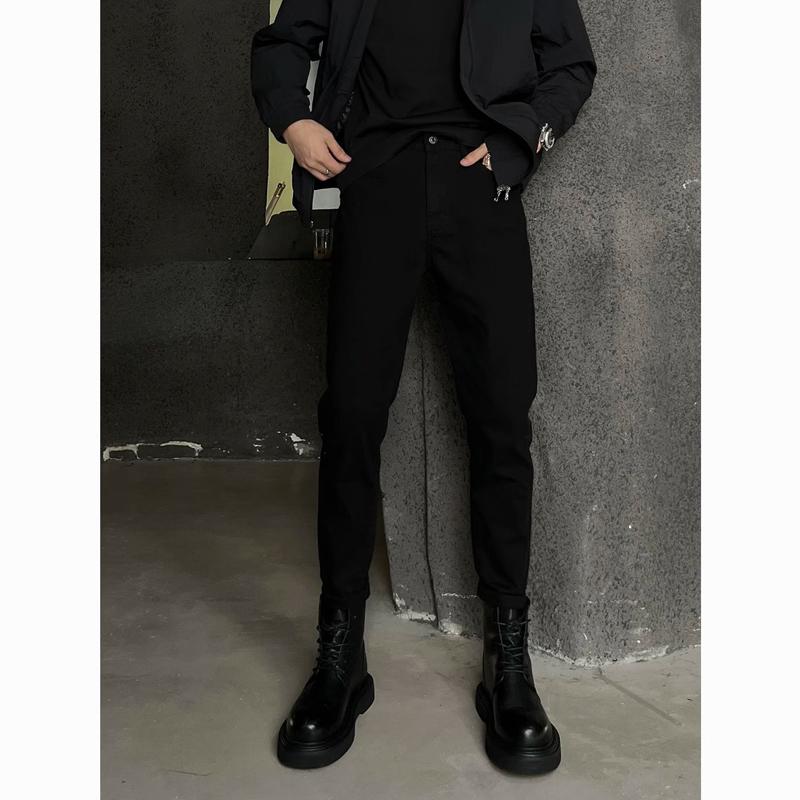 パンツ メンズ おしゃれ カジュアル ブラック タイト フィット スリム ストレート 脚長効果 春秋 シンプル