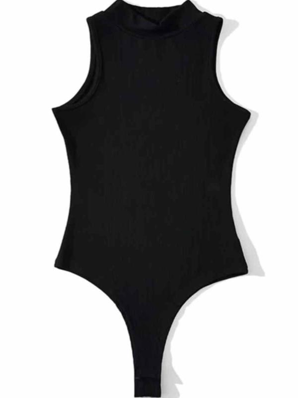 Women's stylish sleeveless, high-neck, fitted, slim-fitting, casual, summer, Korean style, plain, simple bodysuit.