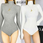 ボディスーツ レディース おしゃれ ハイネック 長袖 無地 シンプル ダークカラー スリム セクシー 着やせ ヨガ インナー ベーシック 连扣 连裆