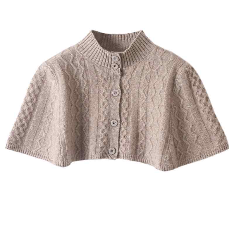 ケープ レディース おしゃれ ウール ニット ボタン スタンドカラー ショール 斜め編み ケーブル編み 防寒 秋冬 中華風 ショート丈 羽織 チャイナ風コーデ