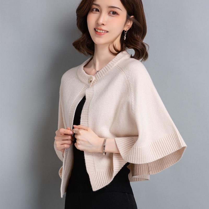 ポンチョ レディース おしゃれ 秋冬 ウール ウールニット カーディガン ショート丈 ワイドスリーブ ゆったり シンプル
