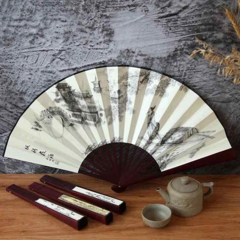 Folding Fan - 扇子 メンズ おしゃれ レディース 折りたたみ 黒骨 竹 木製 持ち運び 夏 中国風 古風 舞扇子 玉骨 漢服 衣装 便利
