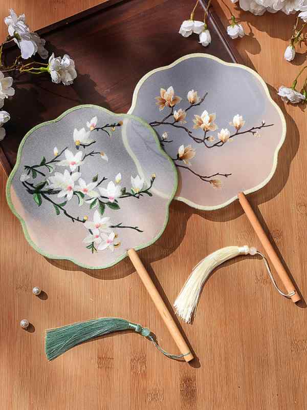 扇子 おしゃれ 子供 刺繍 団扇 丸型 花柄 中国風 夏 舞踊 漢服 チャイナ風 ハンド扇子 おしゃれ