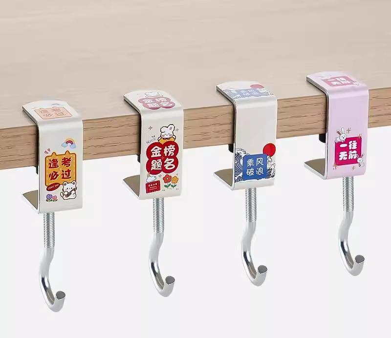 カバン掛け フック デスク サイド かわいい チャイナ風 漢字 うさぎ 調節 パンチ フリー 強力 滑り止め..
