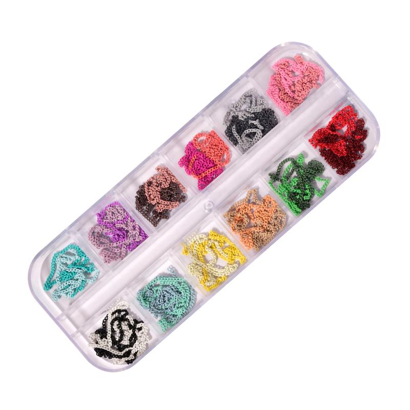 ネイルパーツ チェーン キラキラ 12本セット ゴールド シルバー ブラック レトロ バロック調 アート デコレーション アクセサリー DIY材料 カット おし...