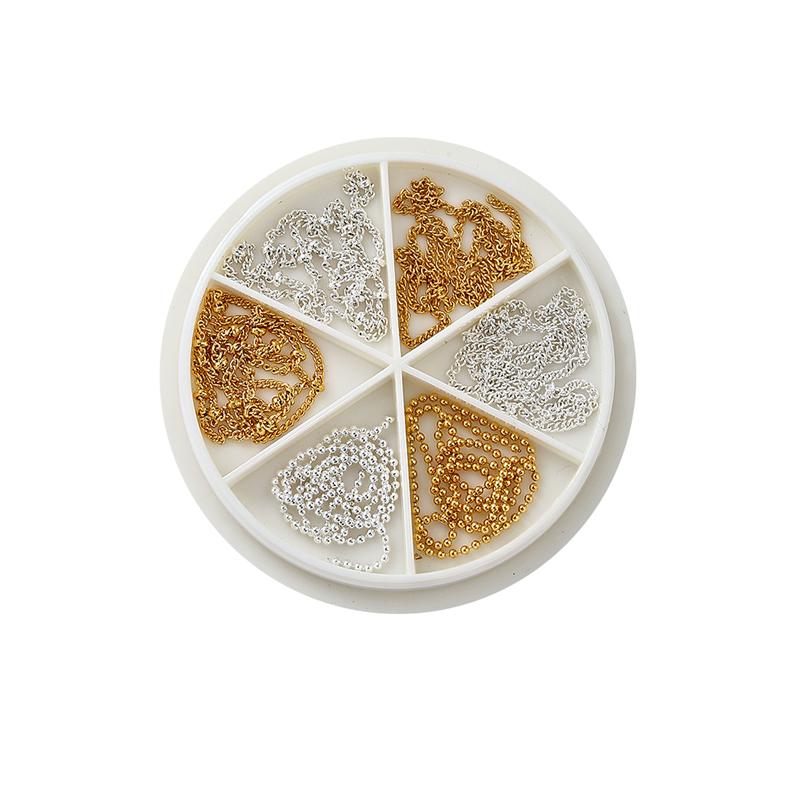 ネイルパーツ チェーン キラキラ 細い メタル パンク アート デコレーション アクセサリー DIY材料 カット おしゃれ 6種類セット シルバー ゴールド 黒